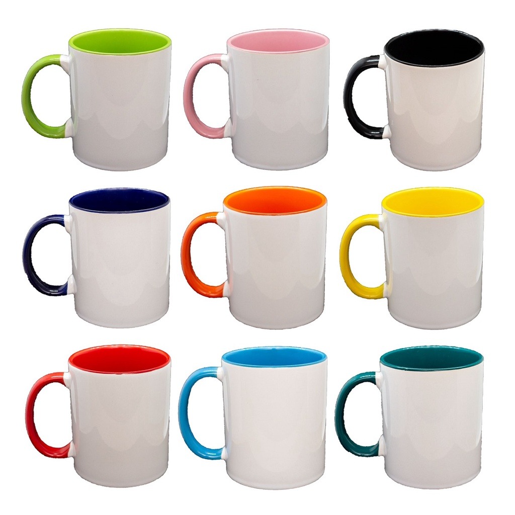 CANECA PORCELANA ALÇA COLORIDA