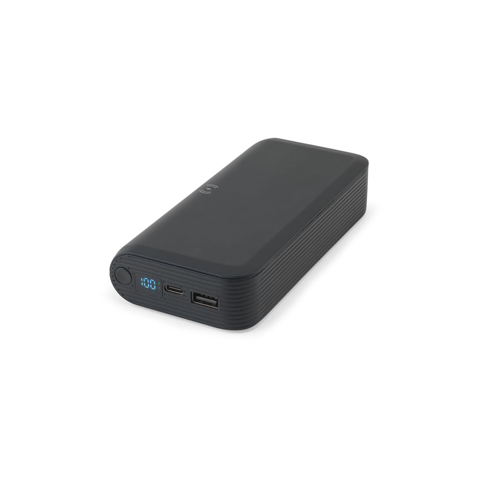 BECKER 20. Bateria portátil em ABS 100% reciclado com carregador por indução (wireless) super-rápido 15W e capacidade de 20'000 mAh