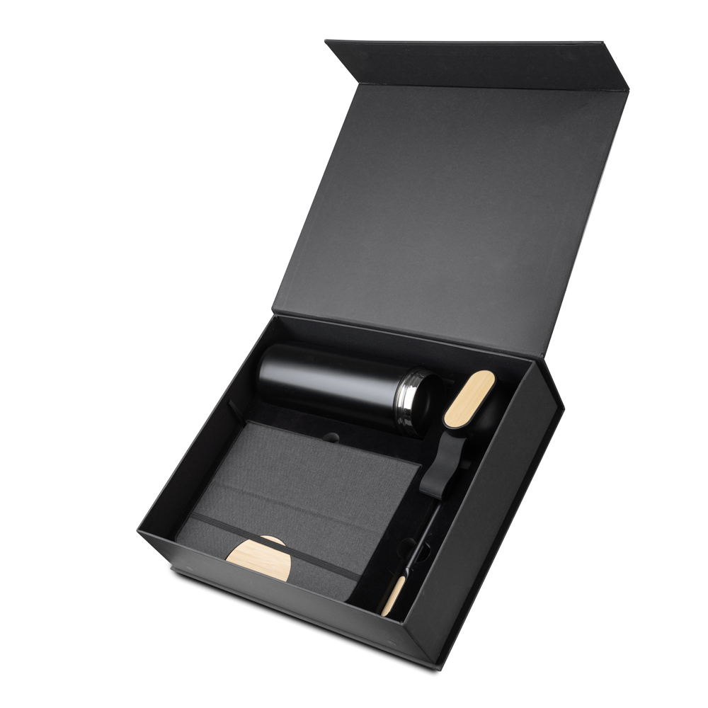 Kit escritório Caderno, Garrafa e Caneta Metalica
