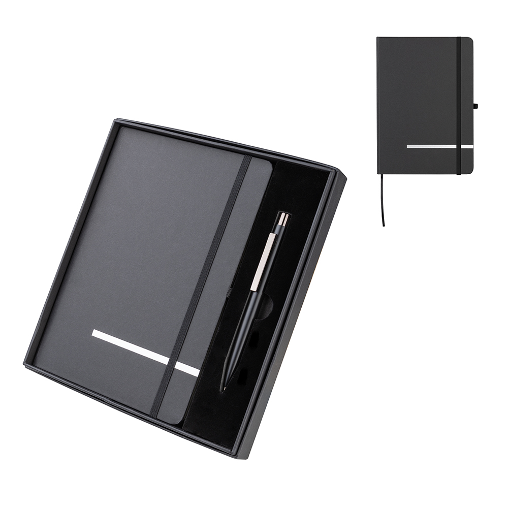 Kit Escritório Caderno tamanho A5 com capa dura e Caneta Metal