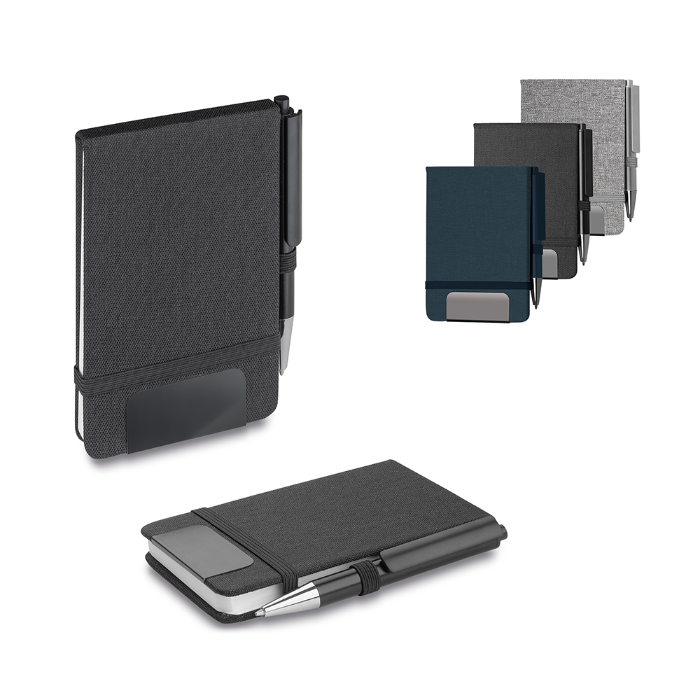 Mini caderno A6 em RPET com caneta