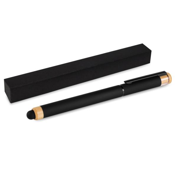 CANETA ROLLER EM ALUMÍNIO RECICLADO /  BAMBU - PRETA