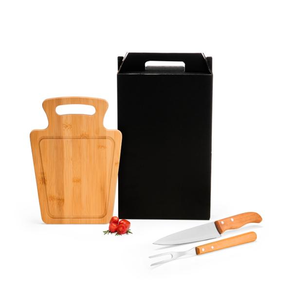 CONJ. PARA CHURRASCO EM BAMBU / MADEIRA / INOX - 3 PÇS