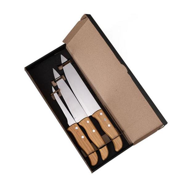 CONJUNTO DE FACAS EM MADEIRA / INOX - 3 PÇS