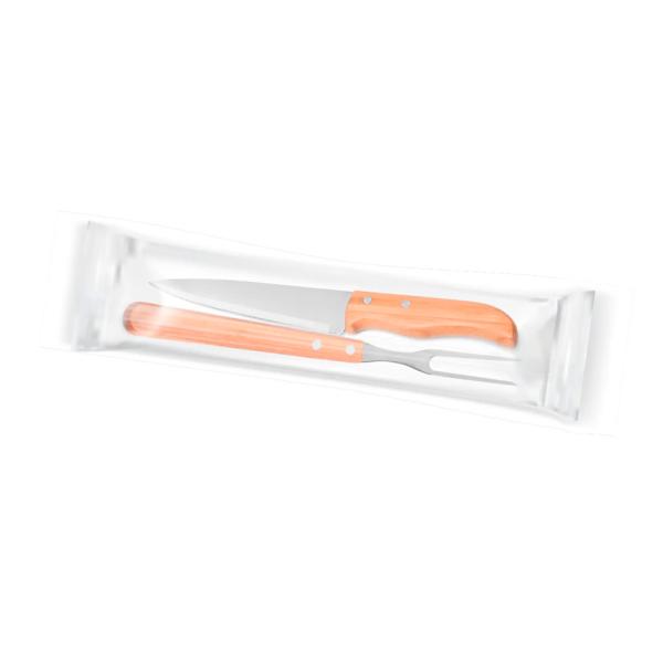KIT DE GARFO E FACA 7"  EM MADEIRA / INOX - 2 PÇS