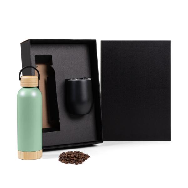KIT GARRAFA E COPO TÉRMICO - VERDE/PRETO - 2 PÇS