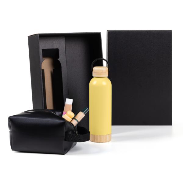 KIT GARRAFA E NECESSAIRE - AMARELO/PRETO - 2 PÇS