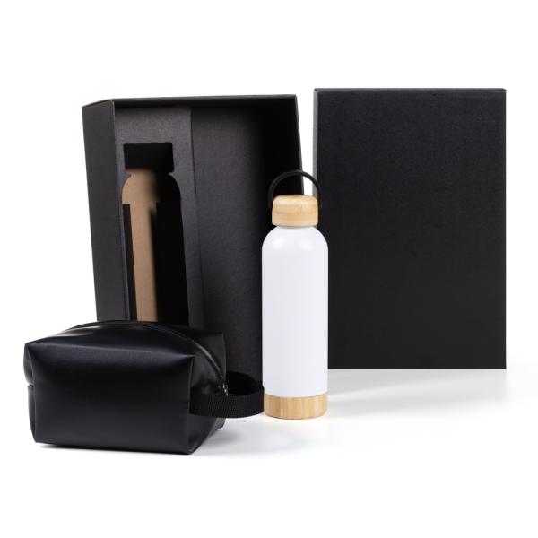 KIT GARRAFA E NECESSAIRE - BRANCO/PRETO - 2 PÇS