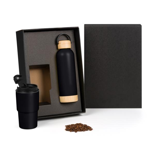 KIT GARRAFA PAREDE DUPLA E COPO TÉRMICO - PRETO - 2 PÇS