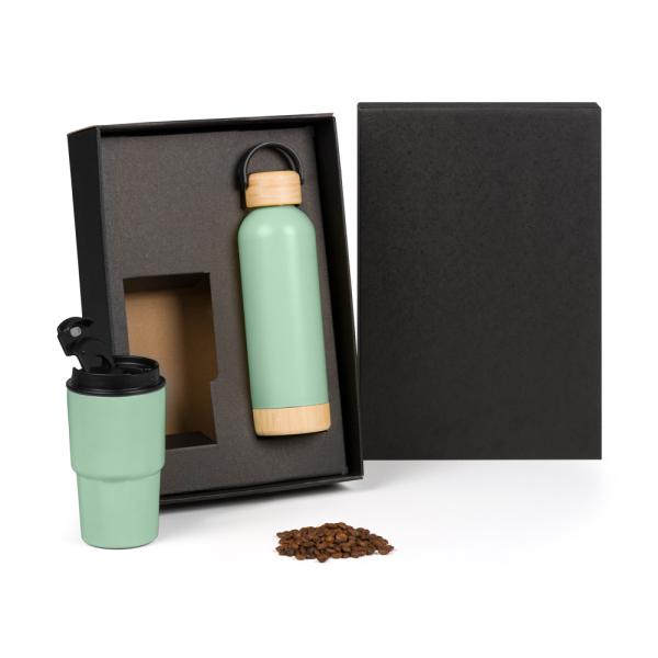 KIT GARRAFA PAREDE DUPLA E COPO TÉRMICO - VERDE - 2 PÇS