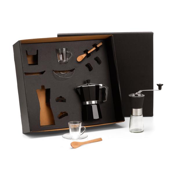 KIT PARA CAFÉ COM CAFETEIRA ITALIANA E MOEDOR - 6 PÇS