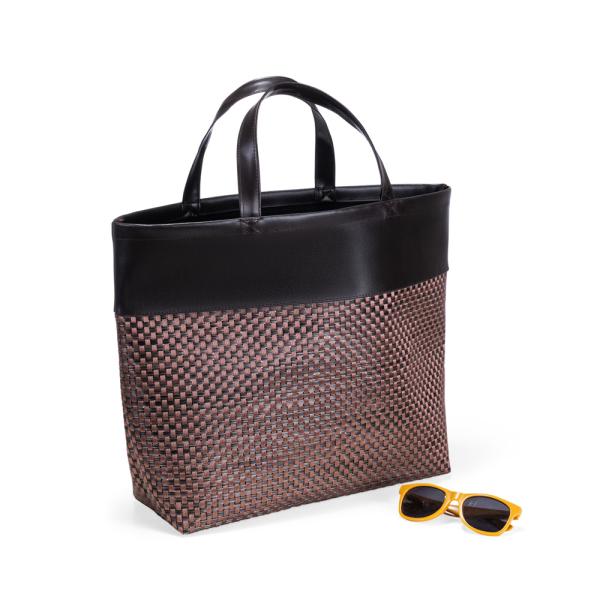 SACOLA EM PVC E MATERIAL SINTÉTICO - PREMIUM - MARROM/XADREZ - 48X33X13 CM