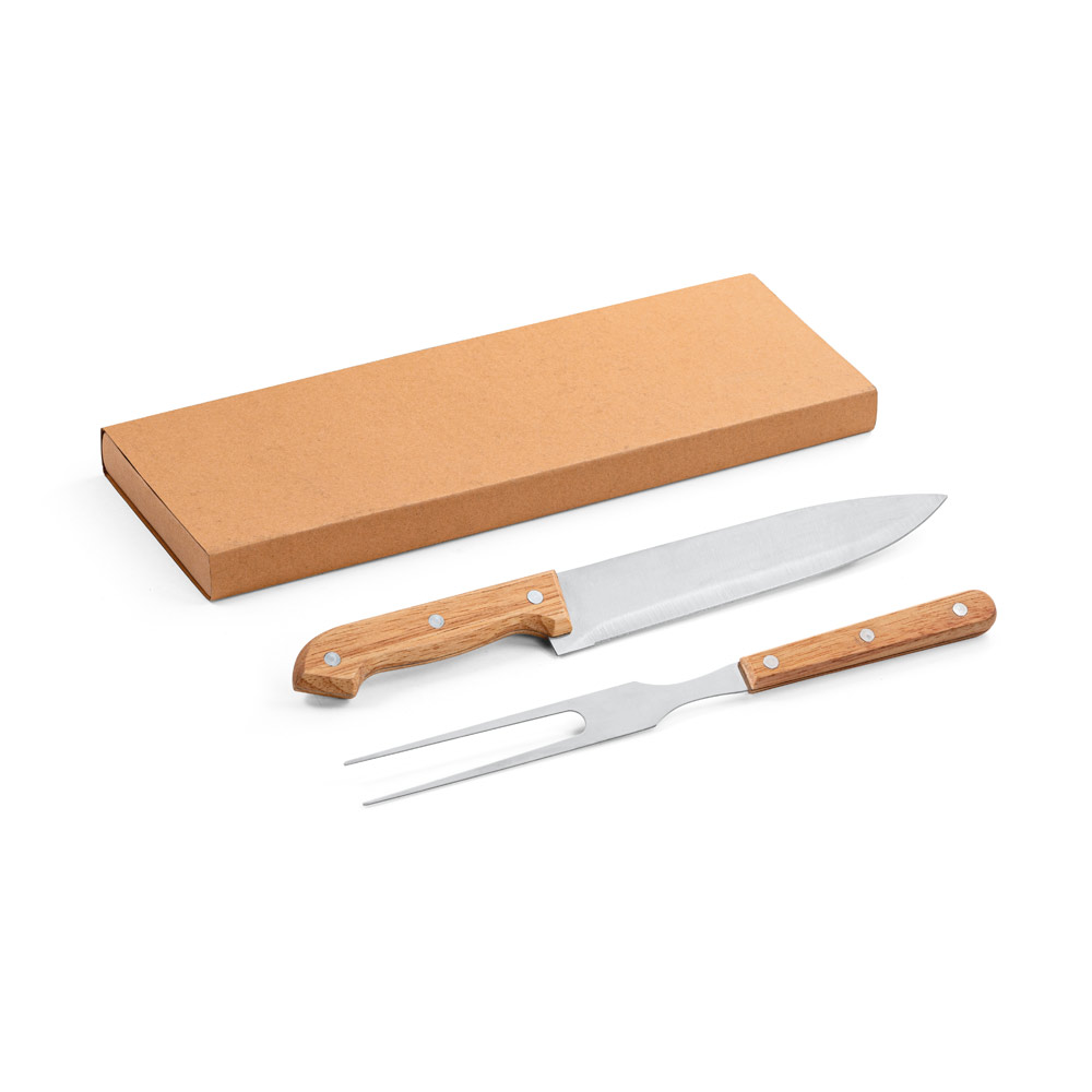 ALIOLI. Kit churrasco em caixa kraft com 2 utensílios em aço inox e bambu