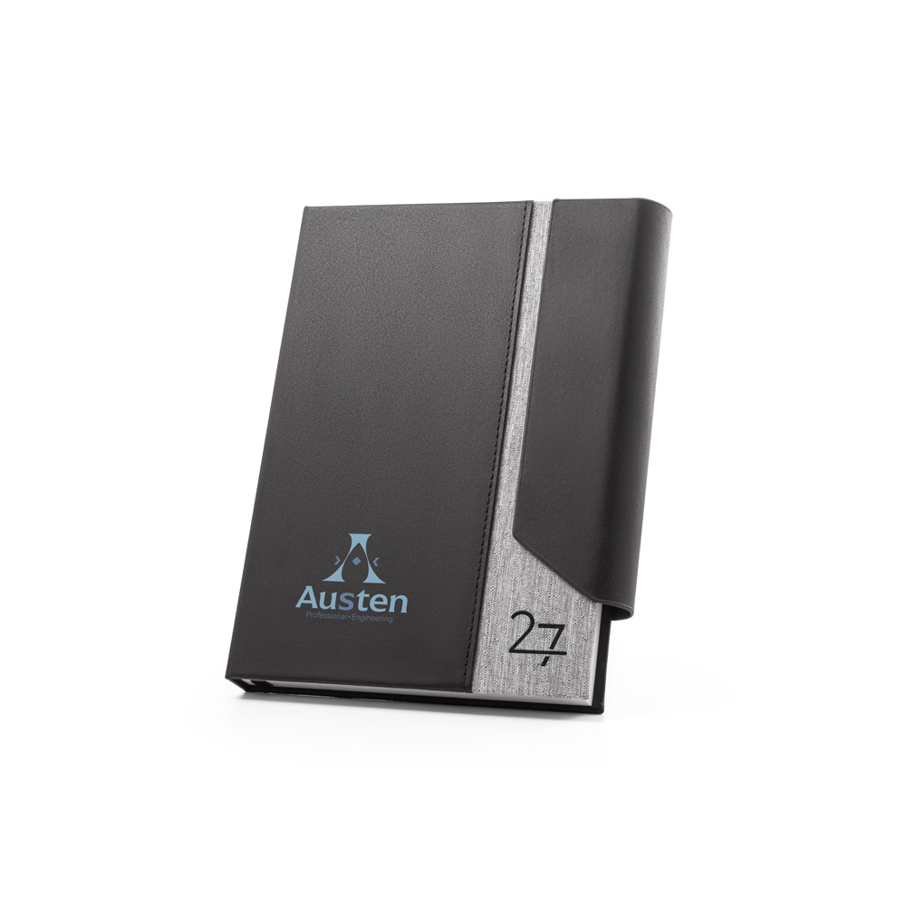AUSTEN A5. Agenda A5 em PU (58% reciclado) e PET reciclado (100% rPET) 300D
