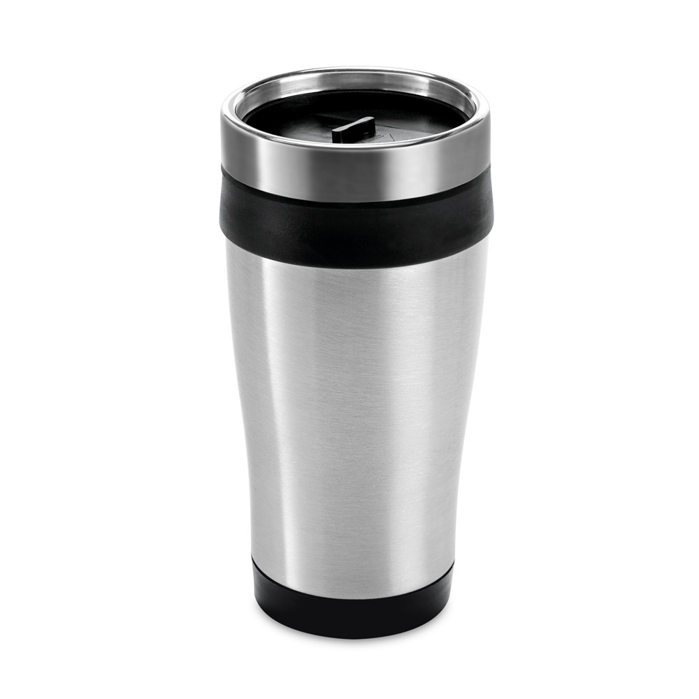 BATUM. Copo de viagem em aço inox e PP, térmico com parede dupla isolada a ar (420 mL)