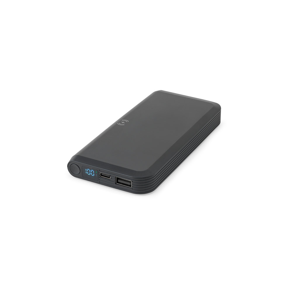 BECKER 10. Bateria portátil com carregador por indução super-rápido (10'000 mAh), em ABS 100% reciclado