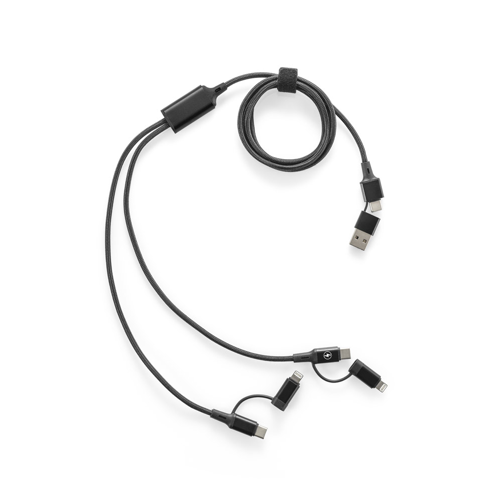 BERTOZZI. Cabo USB super-rápido 6 em 1 em alumínio 20% reciclado e PET 4% reciclado