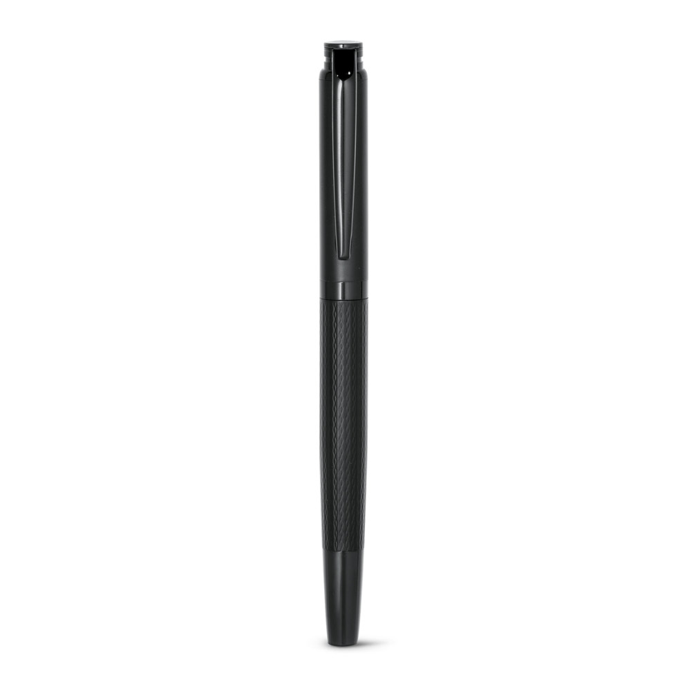 BLAZON. Caneta roller em metal com escrita em preto