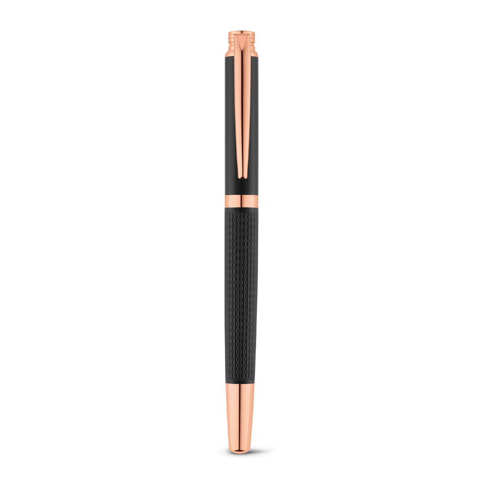BLAZON. Caneta roller em metal com escrita em preto