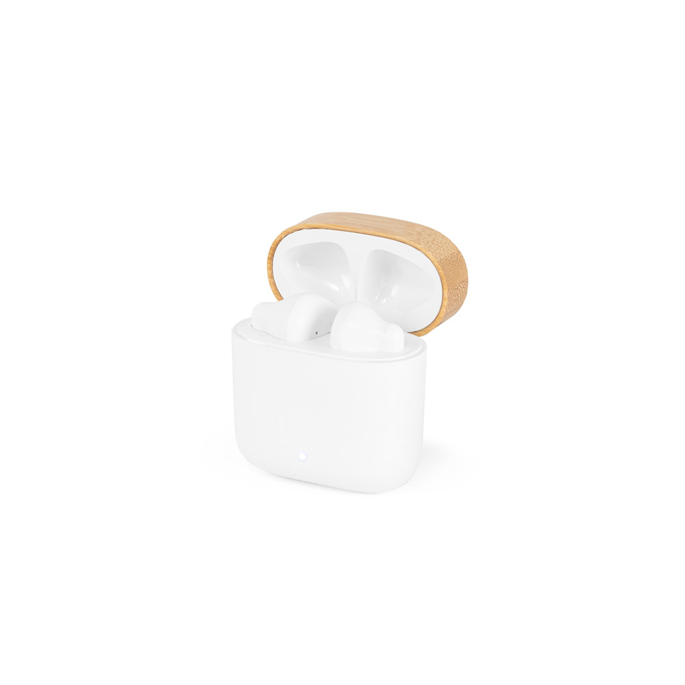 COBAIN. Fones de ouvido wireless com autonomia de 5h (300 mAh), em ABS 100% reciclado e bambu