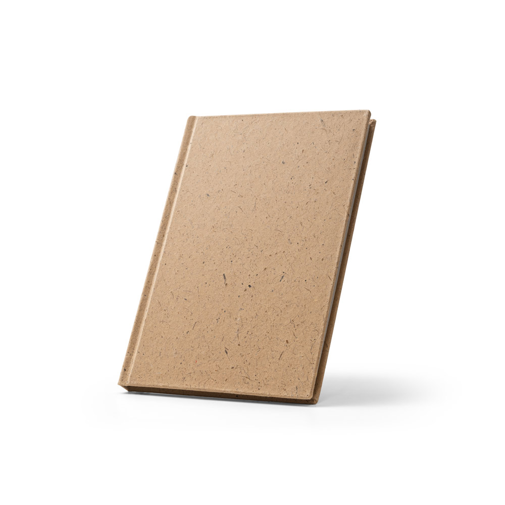 COCOPAD. Caderno A5 em casca de coco (60%) e trapos de algodão (40%), com 160 páginas pautadas recicladas