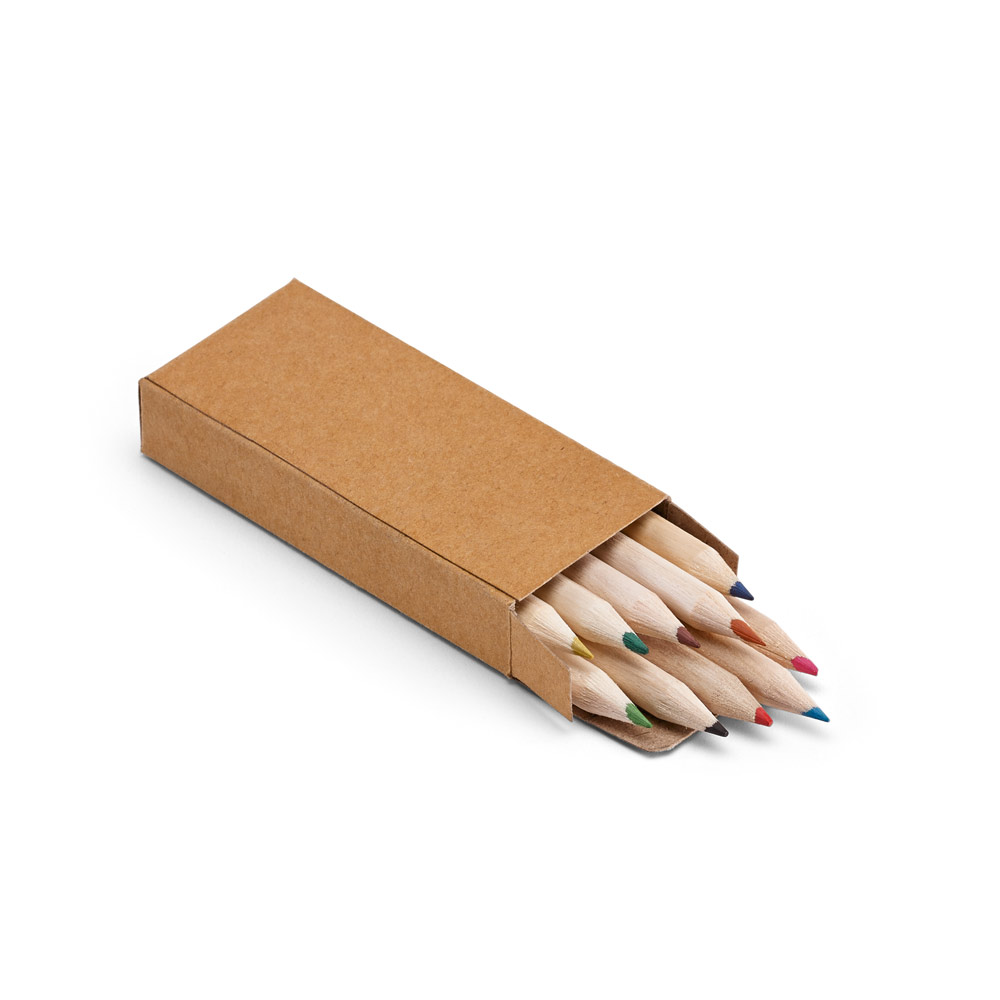 CRAFTI. Caixa de papel kraft reciclado com 10 mini lápis de cor