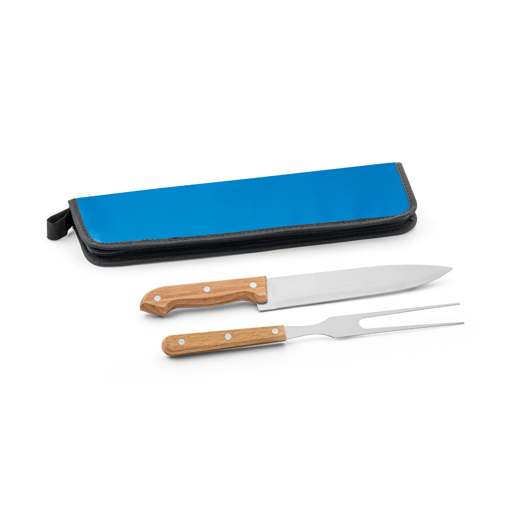 CUBAT. Kit churrasco em estojo de 210D com 2 utensílios em aço inox e madeira Seringueira
