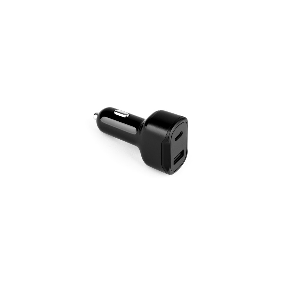 DIRAC. Adaptador de isqueiro com porta USB-A 18W e USB-C 20W em ABS 100% reciclado