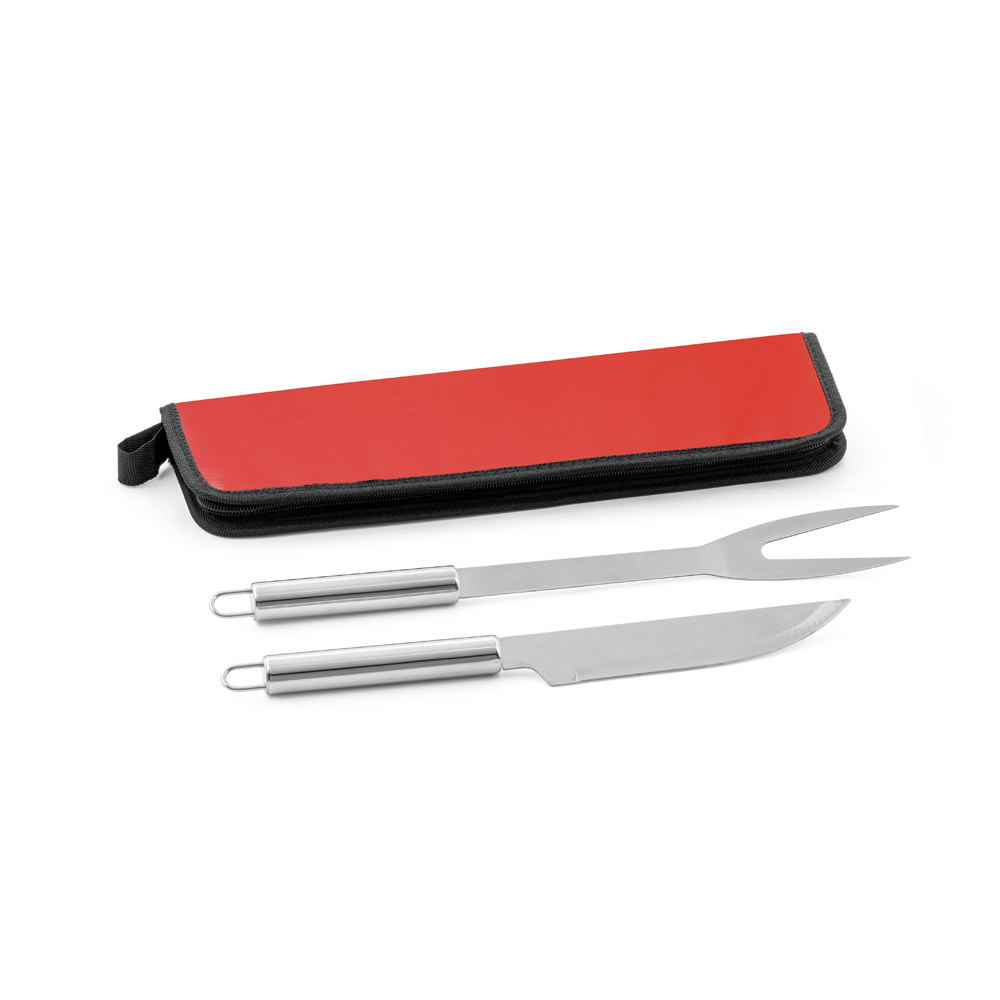 DURAND. Kit churrasco em estojo de 210D com 2 utensílios em aço inox
