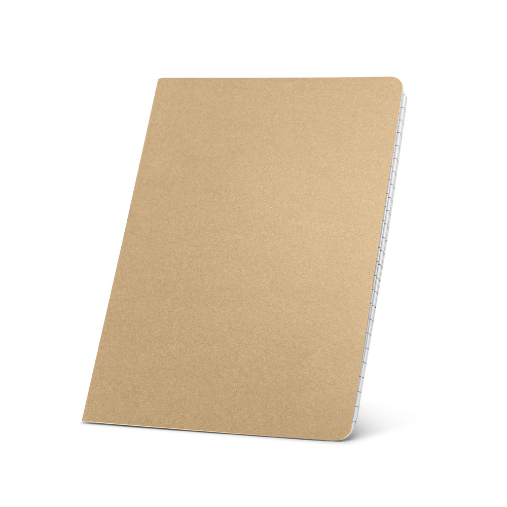 ECOWN. Caderno A5 de capa flexível em cartão kraft 100% reciclado, com páginas pautadas recicladas