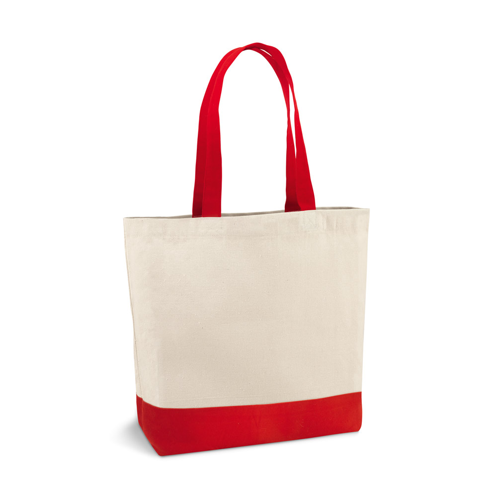 EDMONTON. Sacola 100% algodão canvas (280 g/m²) com bolso interior e alças e fundo coloridos