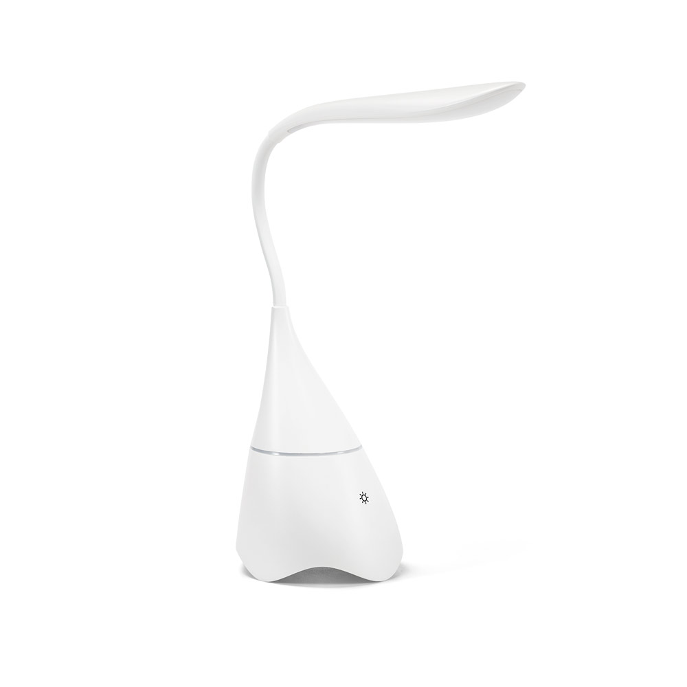 GRAHAM. Luminária de mesa com caixa de som em ABS com 18 LEDs de alto brilho