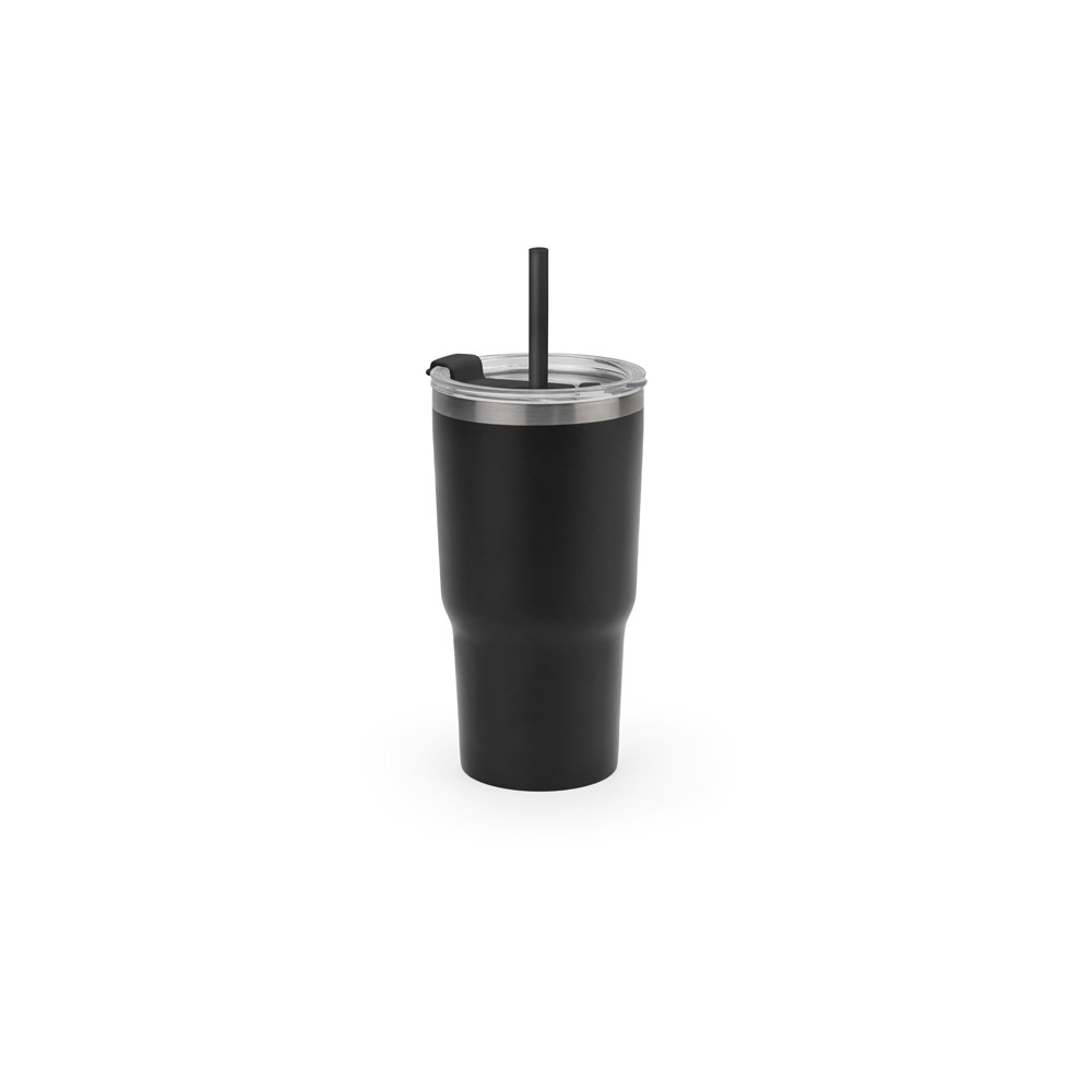 JOYNER M. Copo de viagem térmico e compacto, em aço inox 91% reciclado de parede dupla isolada a vácuo, com acabamento mate (600 mL)