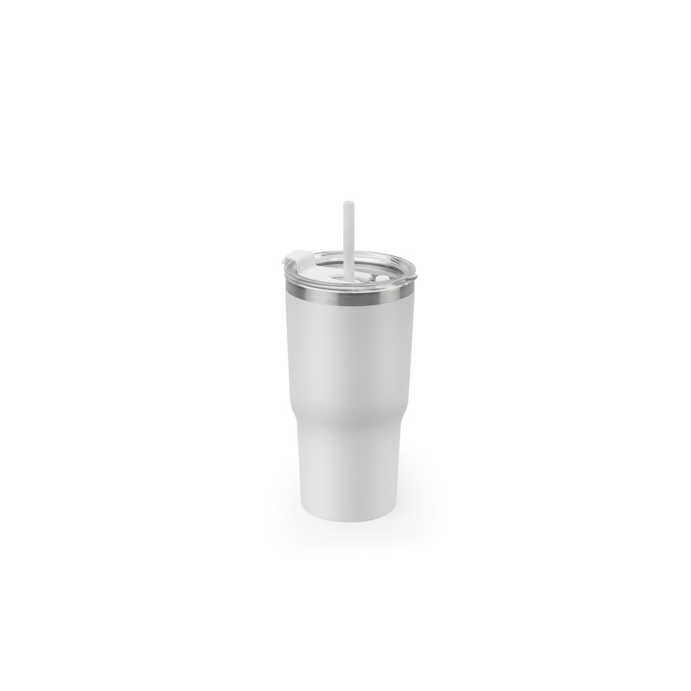 JOYNER M. Copo de viagem térmico e compacto, em aço inox 91% reciclado de parede dupla isolada a vácuo, com acabamento mate (600 mL)