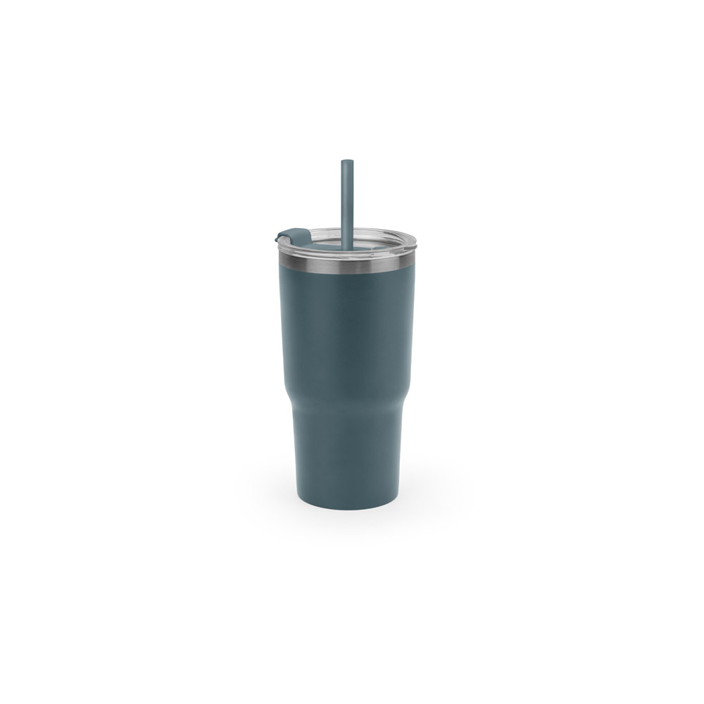 JOYNER M. Copo de viagem térmico e compacto, em aço inox 91% reciclado de parede dupla isolada a vácuo, com acabamento mate (600 mL)