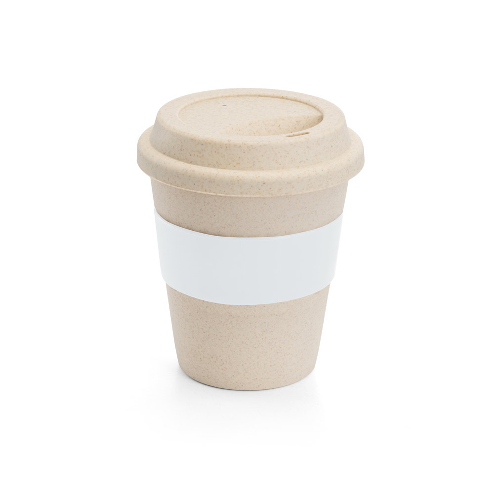 LATTE. Copo de viagem em fibra de bambu (60%) e PP (40%) com tampa (380 mL)