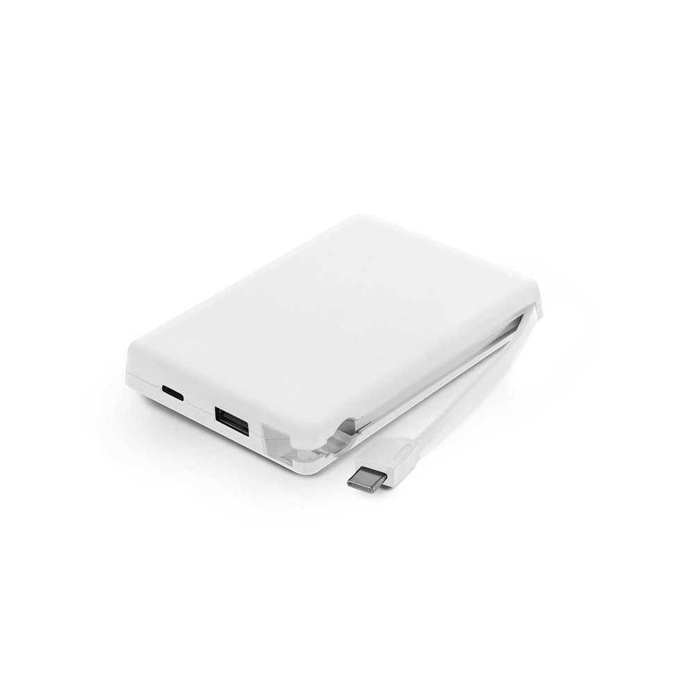 LATTES. Bateria portátil com cabo integrado, em ABS 100% reciclado (10'000 mAh)