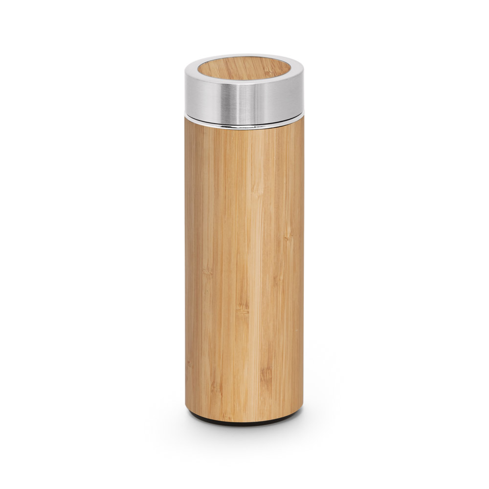 NATUREL. Garrafa térmica em aço inox 90% reciclado e bambu, de parede dupla isolada a vácuo (430 mL)