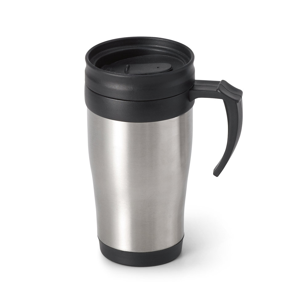 NOAH. Caneca de viagem térmica de aço inox e PP, de parede dupla isolada a ar (420 mL)