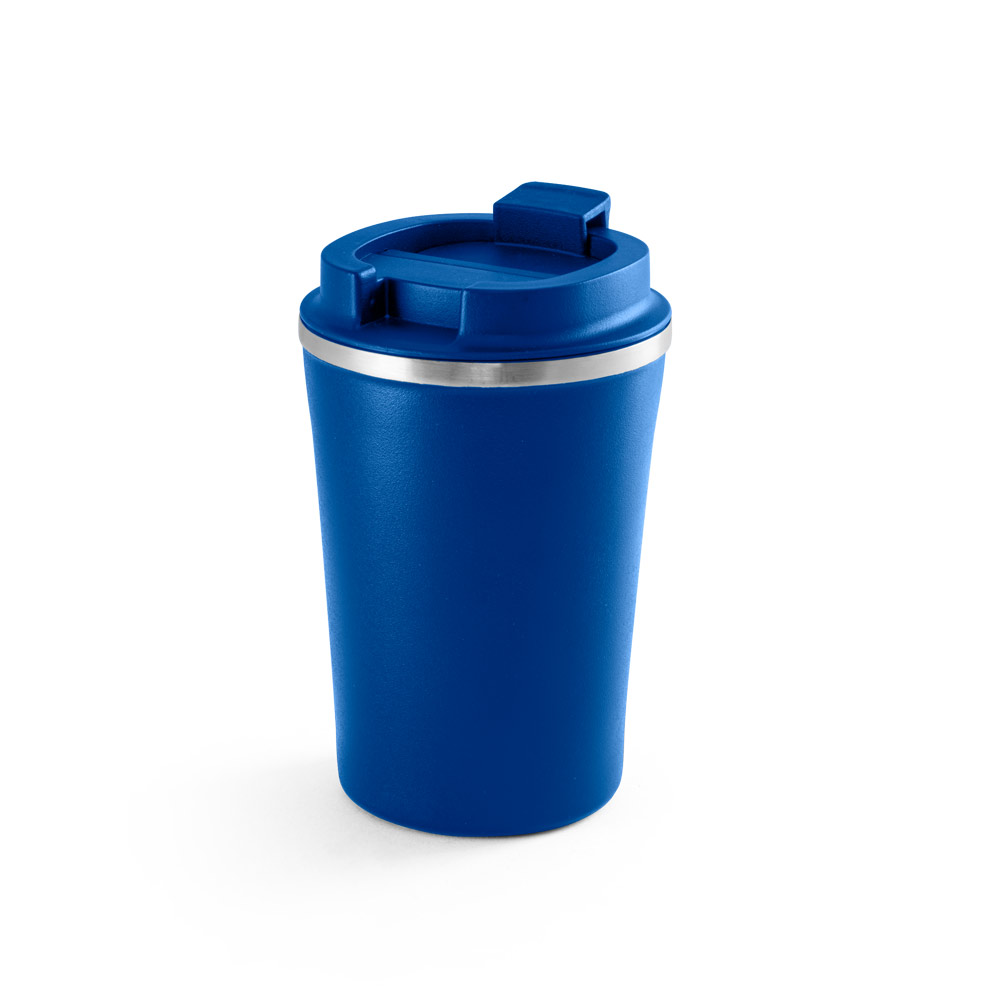 PHELPS. Copo de viagem térmico em aço inox e PP, de parede dupla isolada a vácuo (470 mL)