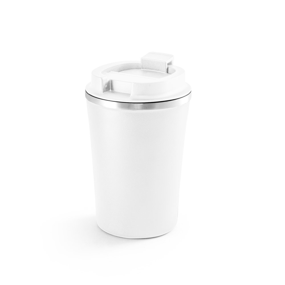 PHELPS. Copo de viagem térmico em aço inox e PP, de parede dupla isolada a vácuo (470 mL)
