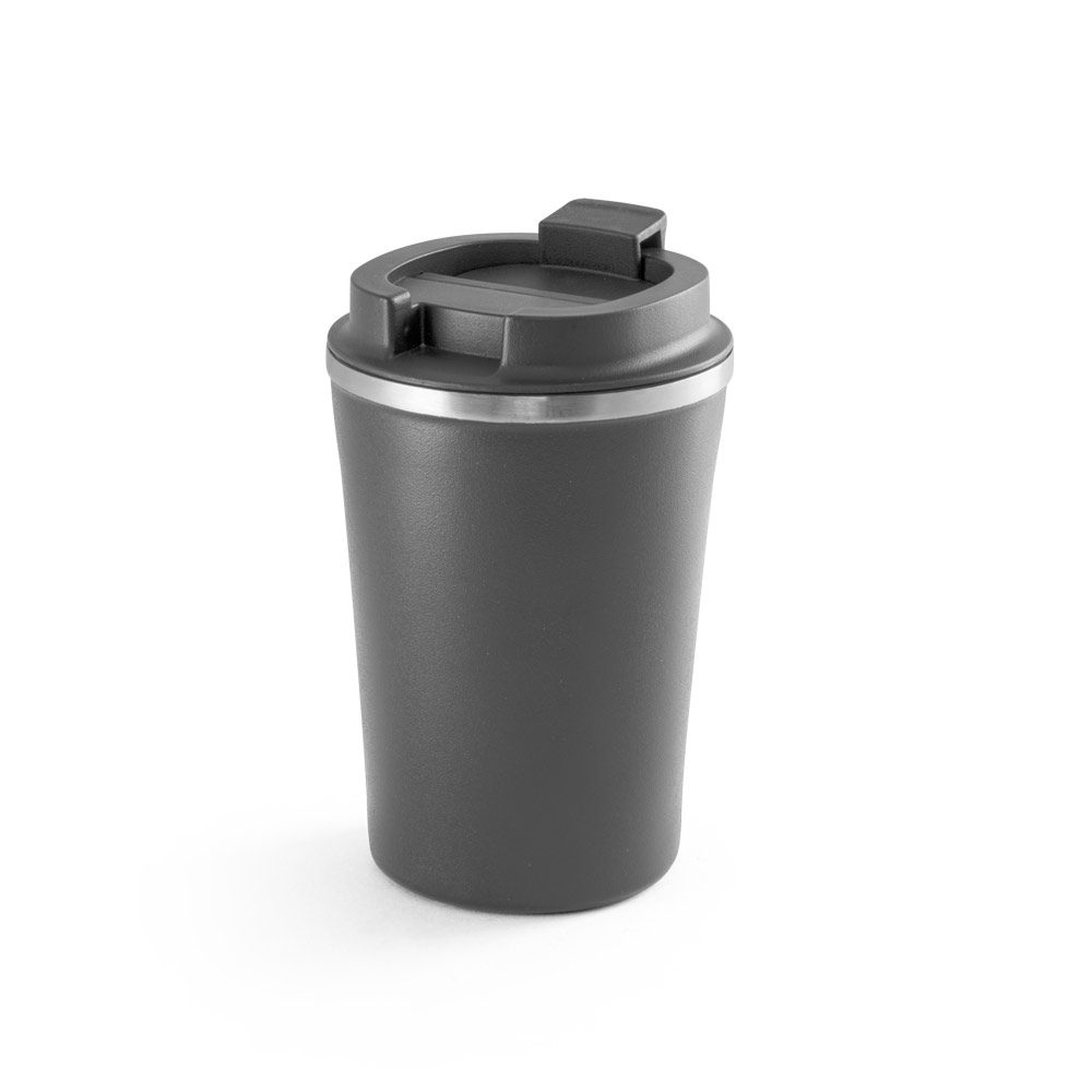 PHELPS. Copo de viagem térmico em aço inox e PP, de parede dupla isolada a vácuo (470 mL)