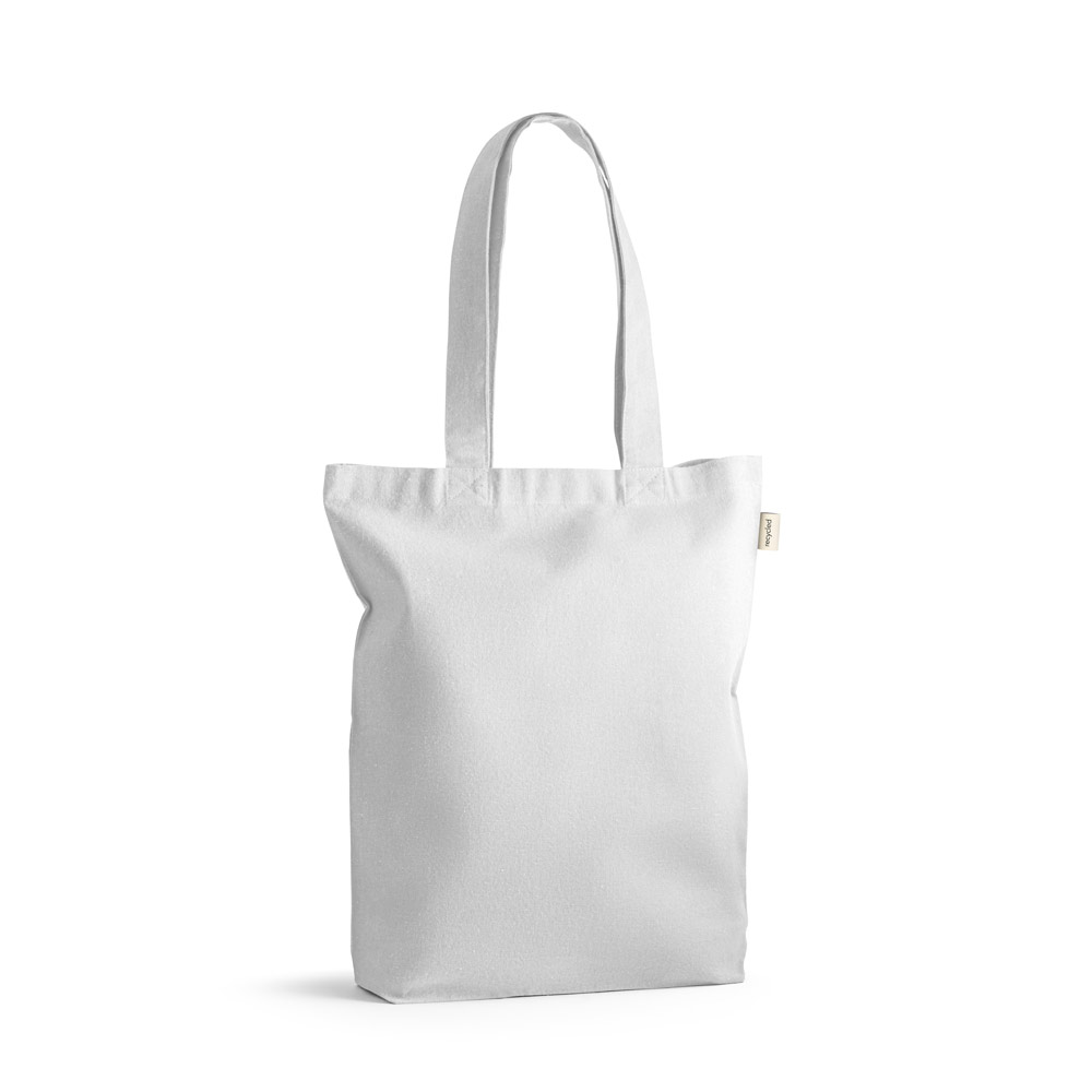 PRAGA. Sacola em 70% algodão reciclado e 30% poliéster reciclado (220g/m²) sem tingimento