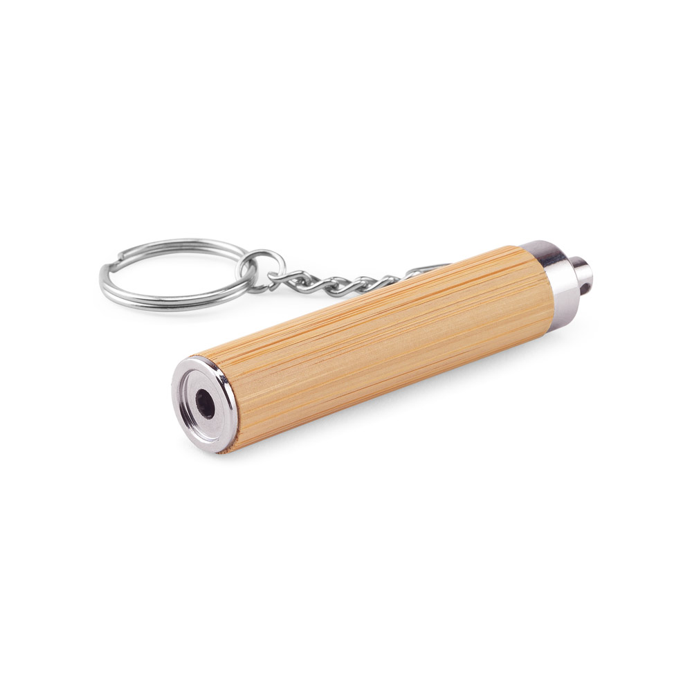 RACHEL. Chaveiro em bambu e ABS com lanterna LED