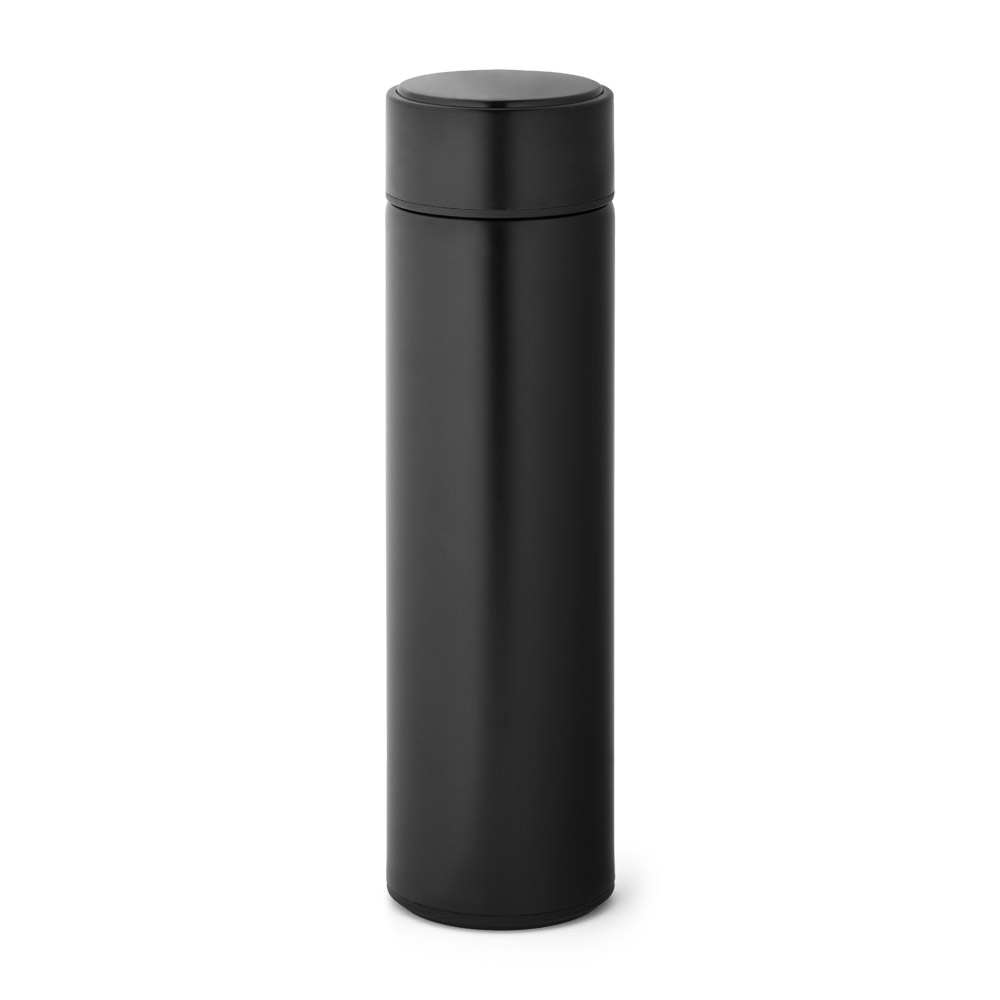 ROSSI. Garrafa térmica em aço inox de parede dupla isolada a vácuo, com termômetro digital (450 mL)