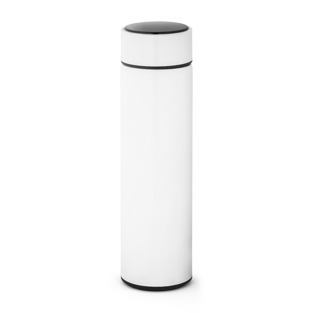 ROSSI. Garrafa térmica em aço inox de parede dupla isolada a vácuo, com termômetro digital (450 mL)
