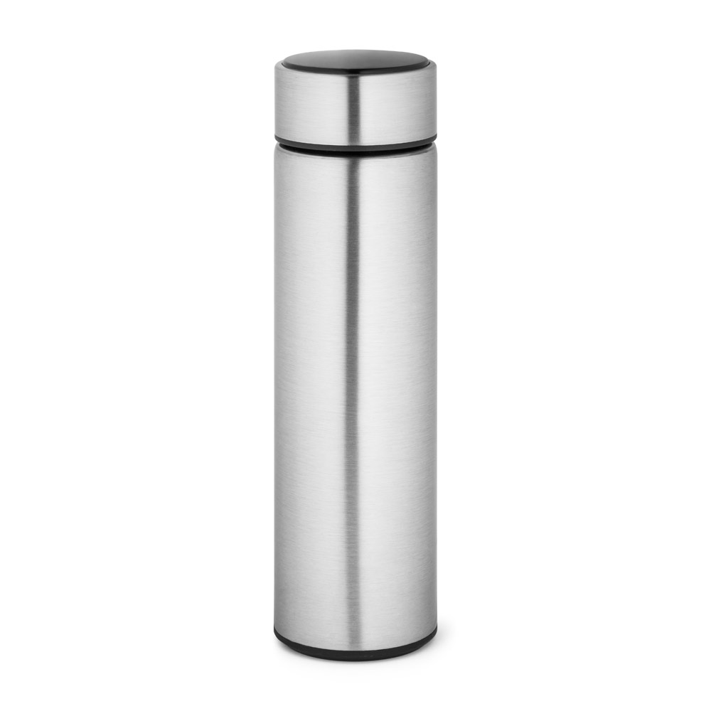 ROSSI. Garrafa térmica em aço inox de parede dupla isolada a vácuo, com termômetro digital (450 mL)