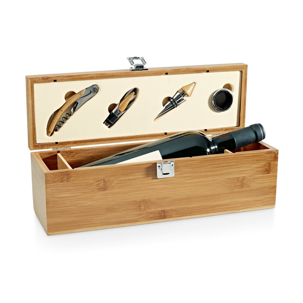 SYRAH. Conjunto para vinho em bambu, inox e ABS