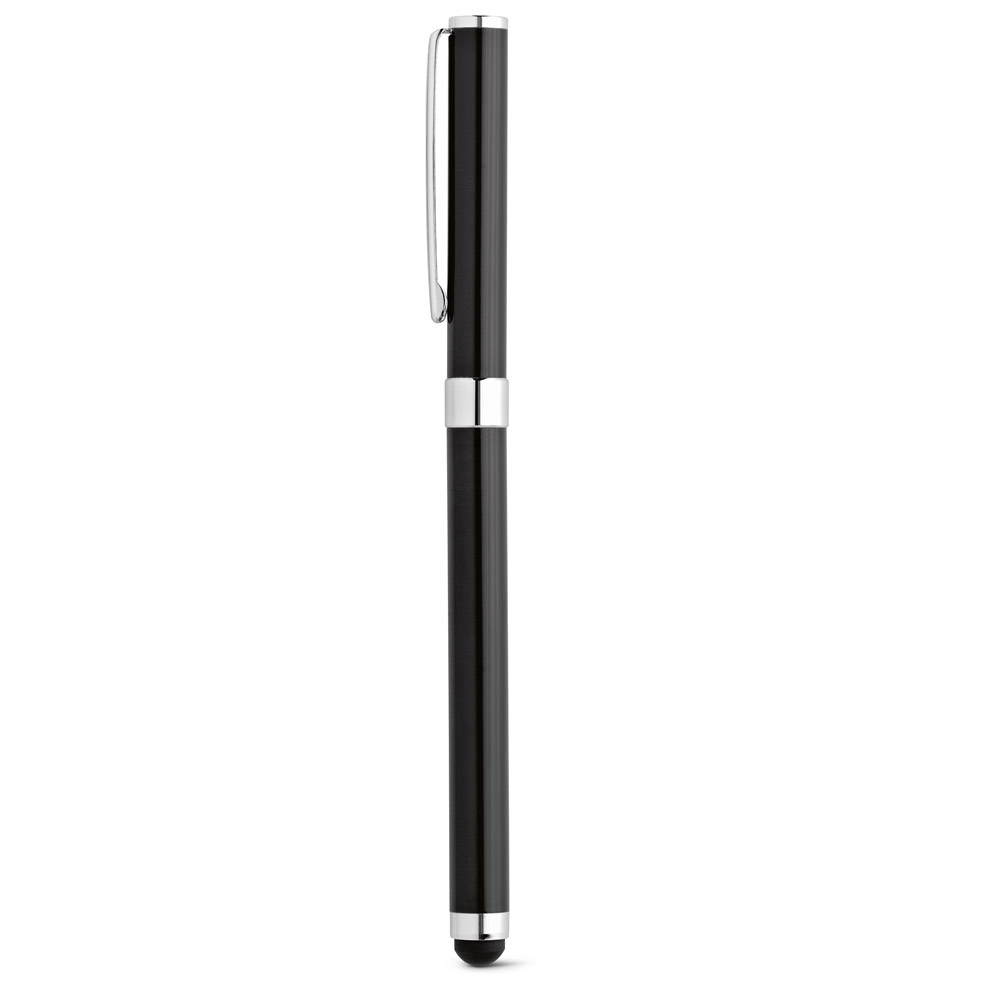 TOUCH. Caneta roller em metal com corpo brilhante e escrita em preto