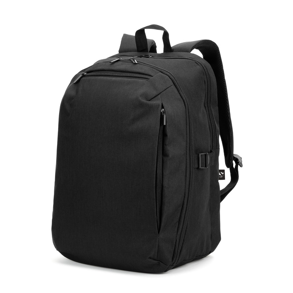 UDINE. Mochila com um compartimento de abertura total em poliéster reciclado 300D de alta densidade (16")